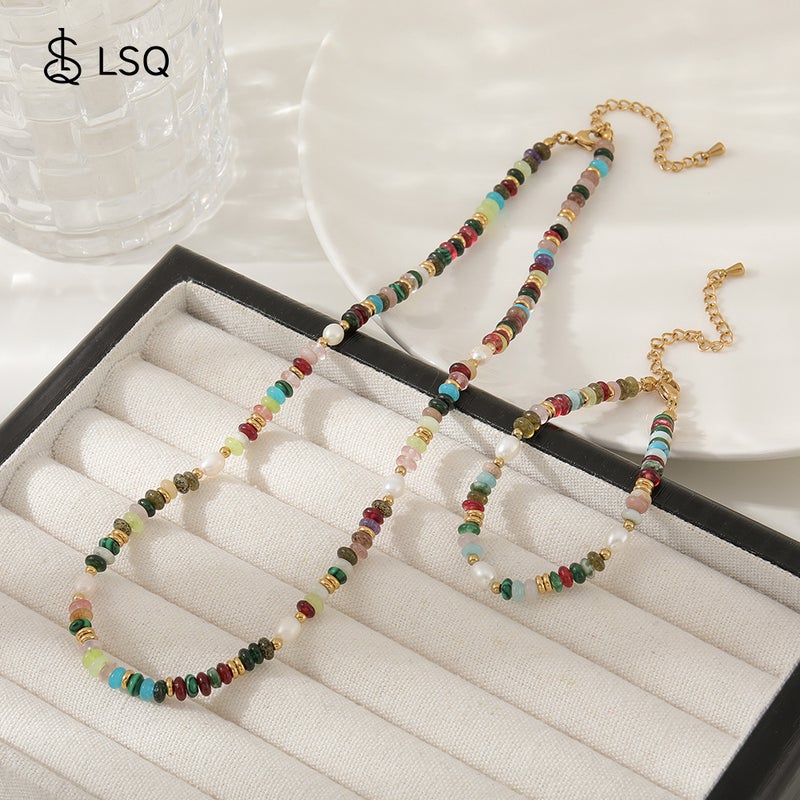 Colorful Natural Stone Pearl Beaded Necklace For Women, Trendy Light Luxury Niche Design, Dopamine-Inspired Versatile High-End Summer Style - Image 3